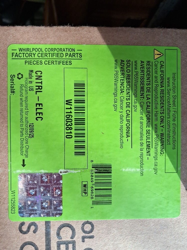 W11603810, CCUASMATL CL 120V 7MWTW1950EW2, Main Control Board