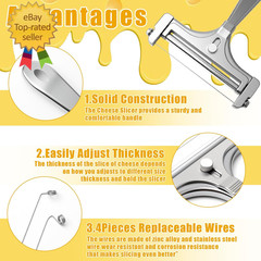 Stainless Steel Wire Cheese Slicer with 4 Extra Wires Adjustable Thickness