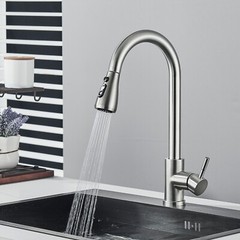 Brushed Nickel Kitchen Faucet Sink Mixer Faucet Pull Down Sprayer Single Handle