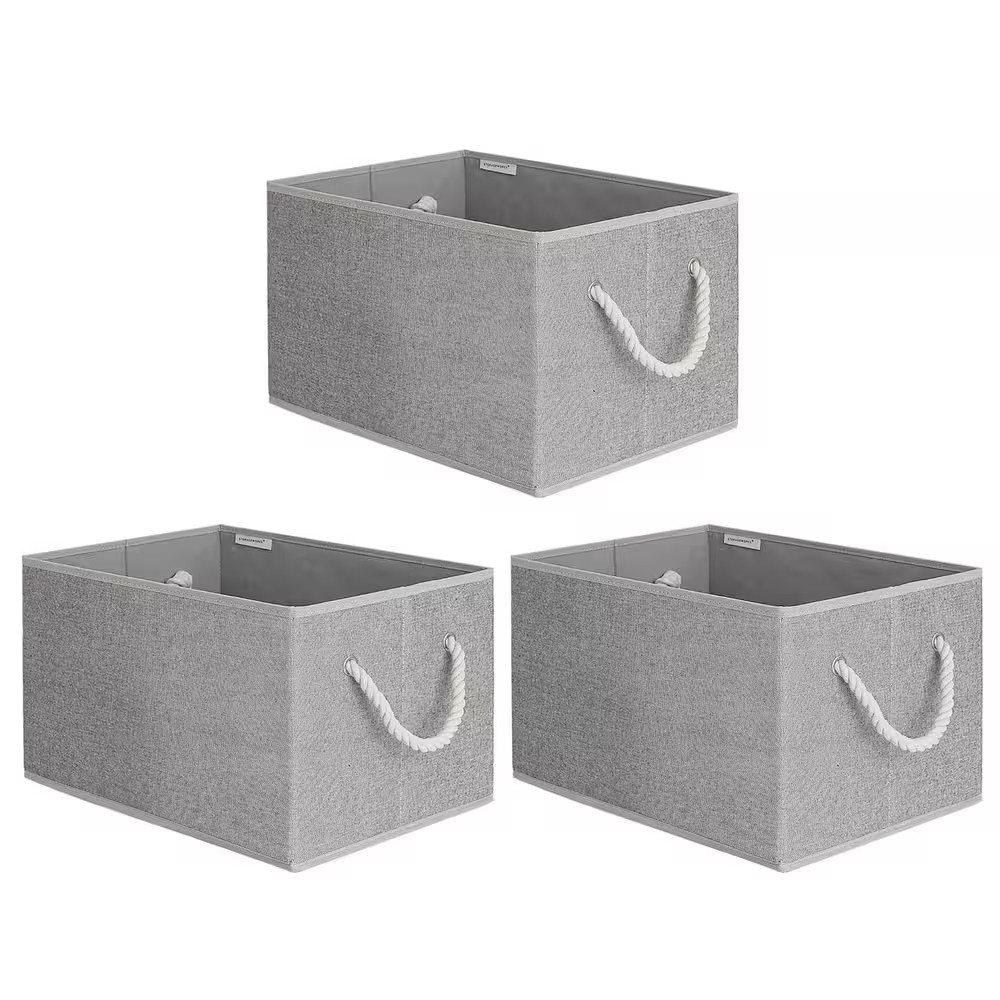 Gray 16.3 In. X 10.3 In. Fabric Decorative Basket Set of 3 with Handles