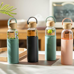 21Oz Glass Water Bottle with Silicone Sleeve & Bamboo Lid, BPA Free Reusable Wat