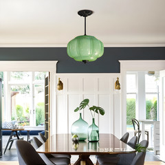 14’Simple Green Pumpkin Shaped Pendant Light,Living Room/dining Room Glass Light