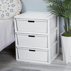 Sterilite Wide 3 Drawer Cross Weave Tower, White Plastic Storage Chest Organizer