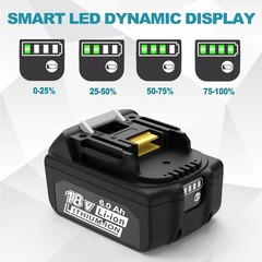 2 Pack 18V 6.0Ah Battery For Makita BL1850 BL1840 BL1830 BL1820 BL1815 With LCD