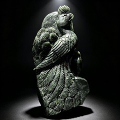 Hand Carved Jade Bird Figurine Natural Stone Animal Sculpture Desk Decor 7.68in