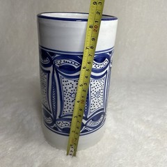 Le Souk UTENSIL WINE BOTTLE HOLDER Ceramique Stoneware White Blue 8” Tunisia