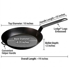 Lodge CRS10 10″ Carbon Steel Skillet Pre-Seasoned Lightweight Multi-Purpose Pan