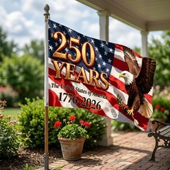 USA 250th Anniversary Flag, 1776-2026 Patriotic Banner with Bald Eagle