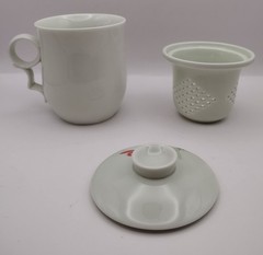 Teavana Porcelain Fine China Floating Lotus Blossom Teacup Infuser Mug 4 Pc. Set