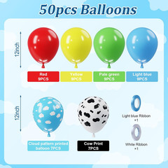 Toy Inspired Story Balloons – 52Pcs 12 Inch Red Blue Yellow Green Light Blue Clo