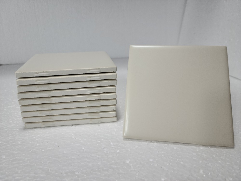 Beige Ceramic Tile 4.25 in Almond Bone Matte Subway Square Mid Century Modern