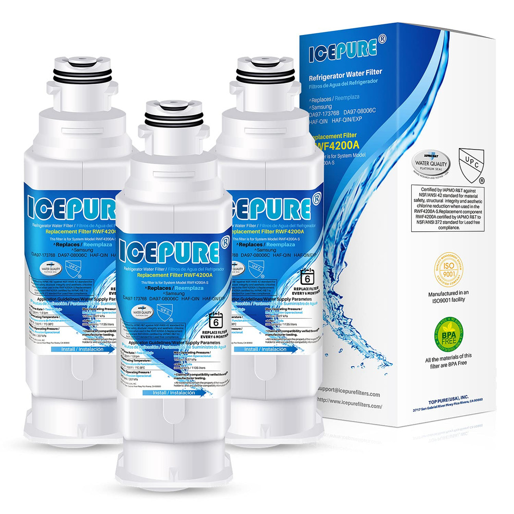 3 Pack Fit For Samsung DA97-17376B HAF-QIN/EXP Refrigerator Water Filter Icepure