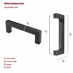 Matte Black Square Modern Cabinet Handles Pulls Kitchen Drawer Stainless Steel