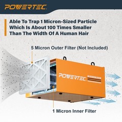 Powertec 75113-P2 Activated Carbon Air Filter 1 Micron Inner Filters For Wen