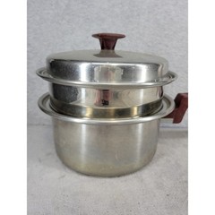 Vintage FlavorSeal Stainless Steel 3 Piece Double Boiler Set Brown Handles