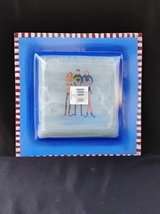 Holiday Platter 14″ Square NIB Block Crystal Snow Days Glass Reverse Handpainted