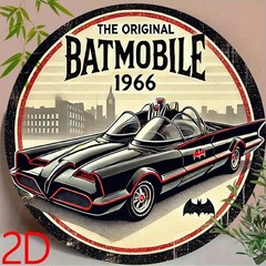 1966 Original Batmobile Vintage Round Metal Sign Retro Comic Car Tin Wall Decor