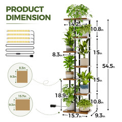 Bamworld Plant Stand with Grow Light for Indoor Plants Corner 7 Tier Metal Wood