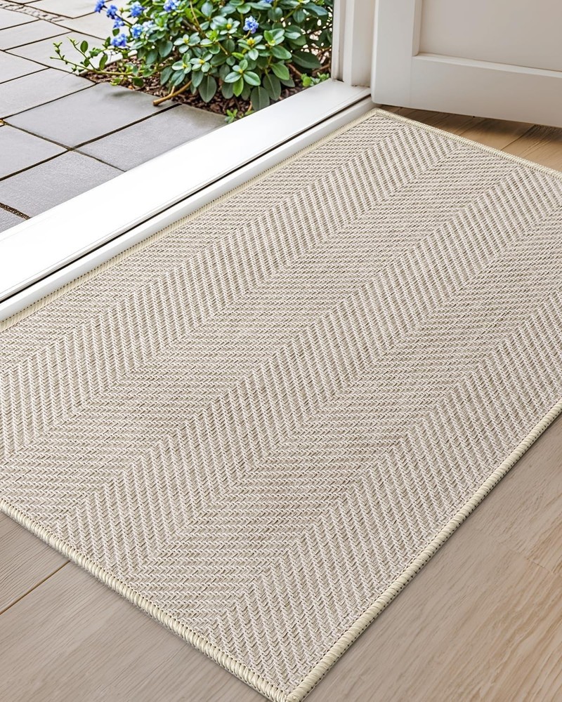Extremely White Beige Ultra Thin Indoor Door Mat 24″x36″, Machine Washable Fr…