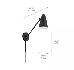 KICHLER Sylvia 19.75 in. 1-Light Black Office Indoor Wall Sconce Light