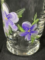 Set Of 3 Hand Painted Glasses African Violets Hand Wash Only 3 Inches Tall