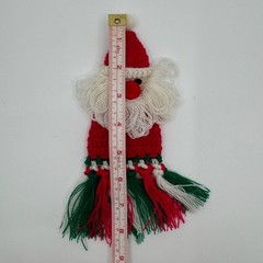 Handmade Santa Claus Ornaments SET of 2 Vintage 1980s Crochet Yarn Knit Folk Art