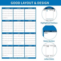 2025-2026 Wall Calendar 24″ x 36″ Dry Erase Calendar for Wall from September …