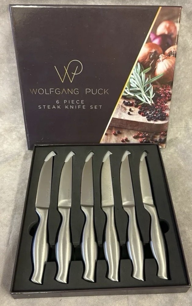 New Wolfgang Puck 6 Piece Steak Knife Set With Box High Carbon Steel