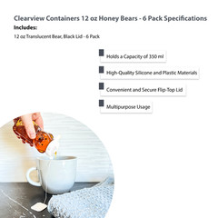 CV: 12 Ounce Cloudy Bear w/ Black Flip Top Lids – BPA Free, Hand Wash Only – 6pk