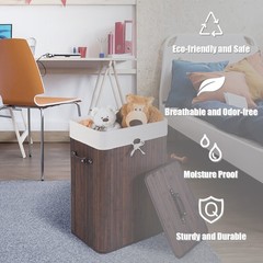 Costway Rectangle Bamboo Hamper Laundry Basket Washing Cloth Bin Lid Brown