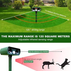 Outdoor Solar Animal Repeller Ultrasonic Pest Repellent for Dogs, Cats Squirrels