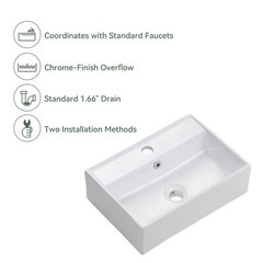Washbasin Sink Bathroom Vessel Sink Ceramic Rectangular Wall Mount Floating Sink