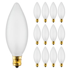 12 Pack Chandelier Torpedo Tip B10 Bulbs 120V 25W Candelabra E12 Frosted 2700K