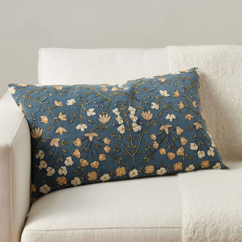 Potterybarn Zea Embroidered Lumbar Pillow Cover