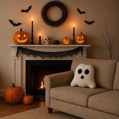 Crochet Ghost Halloween Decorative Throw Pillow for Adults Kids Teens, White