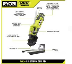 Ryobi USB Lithium Glue Pen Kit with 2.0 Ah USB Lithium Battery – Charging Cable