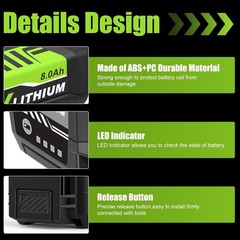2PACK 8PACK 8.0Ah Battery 40 Volt for Ryobi 40V Lithium OP40602 Battery with LED