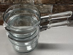 Vintage PYREX Flameware Clear Glass Double Boiler Two-Piece Saucepan Set no lid