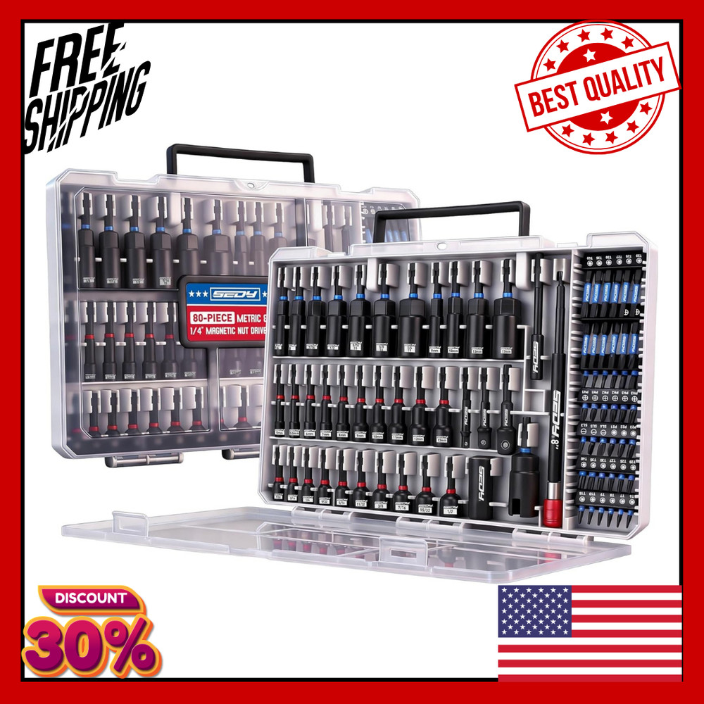 80-Piece Premium Magnetic Impact Nut Driver Set Metric & SAE with Socket Adapter