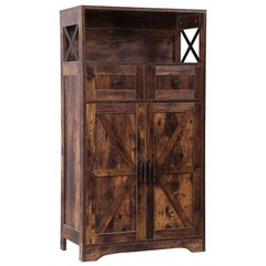 Brown Storage Cabinet with Doors & Drawers Freestanding Kitchen Pantry Cabinet