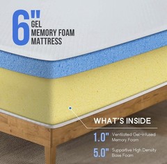 6 inch Memory Gel Memory Foam Mattress Twin Size Cool Medium Firm Sleep
