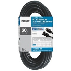Prime 50ft Extension Cord 14 Gauge AWG 14/3 SJTOW Farm & Shop Oil Resistant