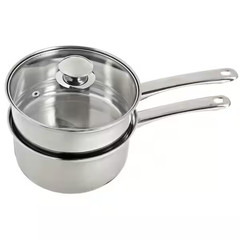 Double Boiler Pot 2.5 Qt Stainless Steel Sauce Pan Cookware 3-Piece With Lid