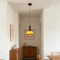 7in Mid Ancient Style Caramel Colored Glass Pendant Light, Home Decoration Light