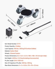 Furniture Dolly, 440 lbs Load Capacity, 3 Wheel Steel 6.3″ Tri-dolly Heavy Duty