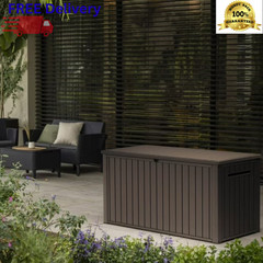 Keter 170 Gallon Resin Deck Box Large Outdoor Storage Bench Waterproof Wood Look