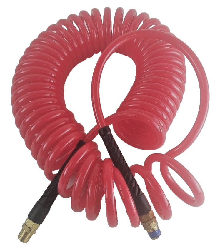 1/4″x 30 Foot RED Recoil POLYURETHANE( PU ) RECOIL AIR HOSE male SWIVEL Fittings
