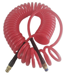 1/4″x 30 Foot RED Recoil POLYURETHANE( PU ) RECOIL AIR HOSE male SWIVEL Fittings