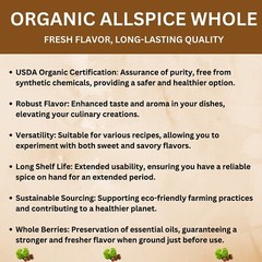 Organic Whole Allspice Berries-USDA Organic- Kosher-Gluten-Free- Pimenta Dioica