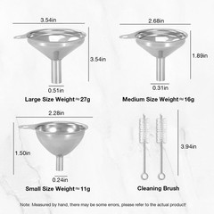 3PCS Kitchen Funnel Set Stainless Steel 2 Cleaning Brushes Food Grade No Spill
